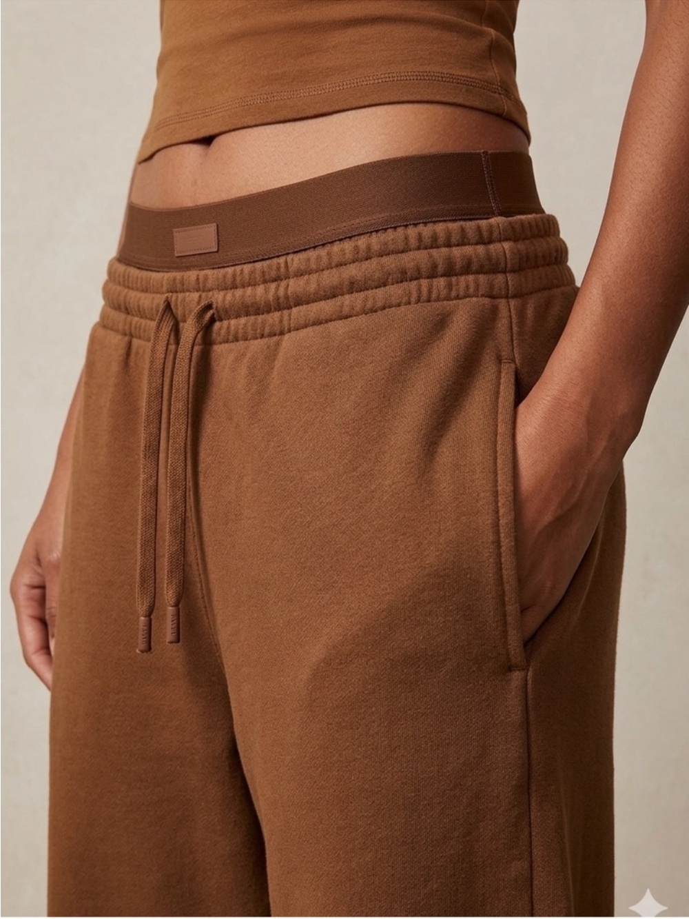 SKIMS Cotton Fleece Exposed Boxer Pant Bison Brown XS XSmall - NWT